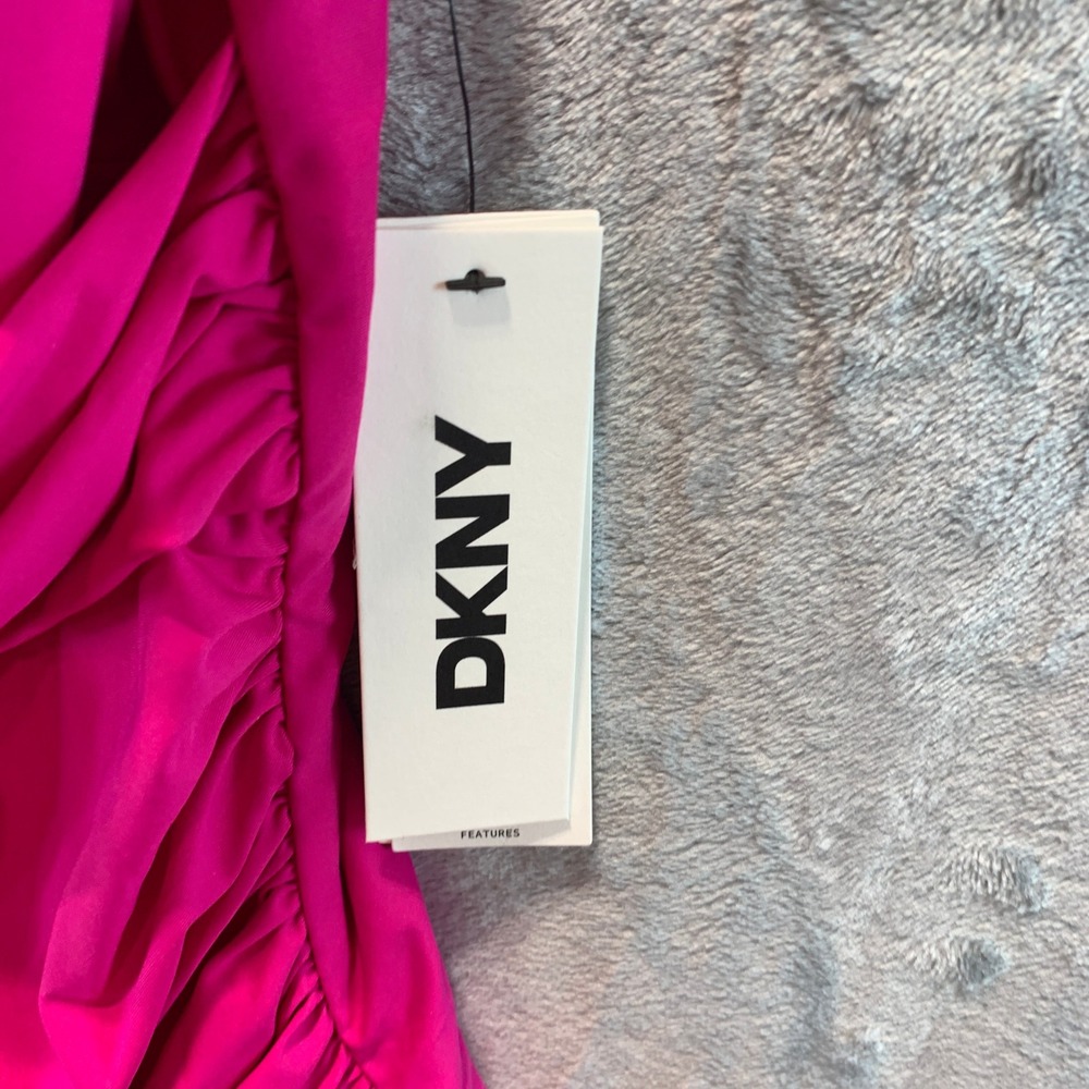 DKNY Womens Pink Ruched Surplice One Piece Swimsuit DIMMS559 L Beach Summer - Picture 3 of 7